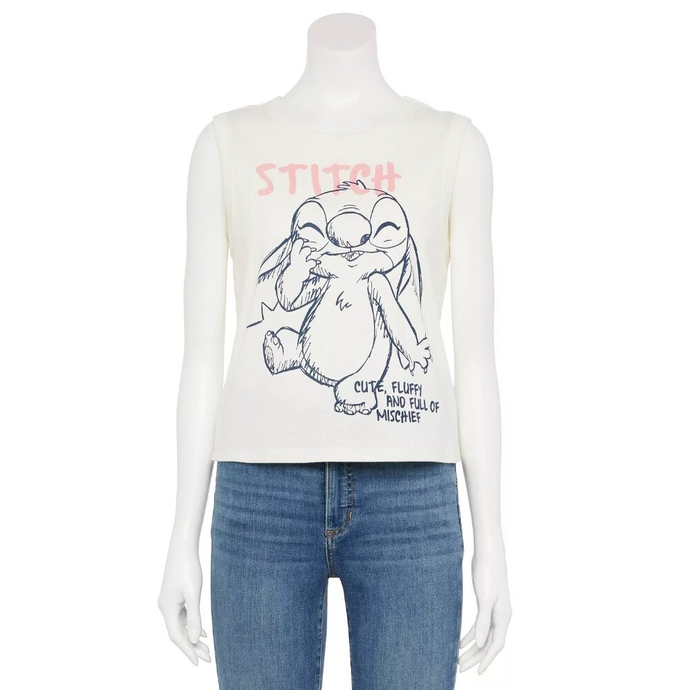 New! Lilo & Stitch Ribbed Tank Top T-Shirt Cute Fluffy & Full of Mischief